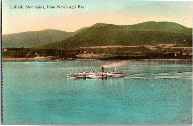 Fishkill Mountains from Newburgh Bay NY Hand Colored Vintage Postcard T37