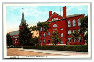 Vintage 1930's Postcard St. Joseph's Church & School Pawtucket Rhode Island