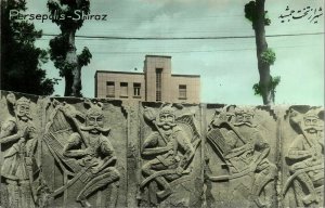 iran persia, SHIRAZ شیراز, Persepolis, Bas-relief (1950s) Tinted RPPC Postcard