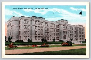 Milwaukee Wisconsin~Washington High School Street View~Art Deco~Vintage Postcard