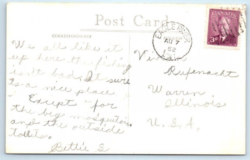 RPPC EAGLE RIVER, Ontario Canada ~ Bridge NORTH SHORE CAMP 1952  Postcard