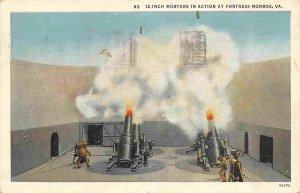 12 Inch Mortars Guns in Action Fortress Monroe Virginia 1938 linen postcard