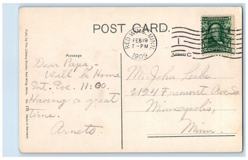 1909 Library And Auditorium Building Car Red Wing Minnesota MN Antique Postcard