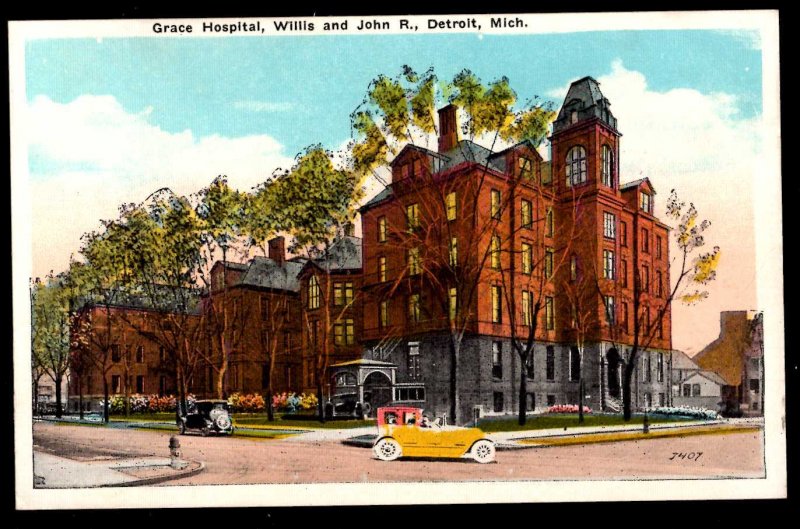 Michigan DETROIT Grace Hospital, Willis and John R., old cars - WB