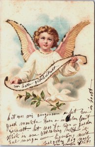 Happy New Year Angel With Pigeon Vintage Postcard C075