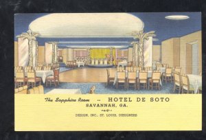 SAVANNAH GEORGIA HOTEL DE SOTO INTERIOR RESTAURANT ADVERTISING POSTCARD LINEN