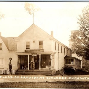 c1920s Plymouth, VT RPPC Post Office Cilley Store Real Photo Gulf Gas PC A96