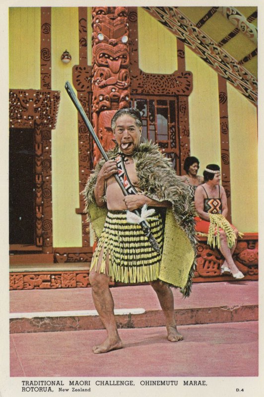 Maori Warrior Challenge Roturua Vintage New Zealand Postcard