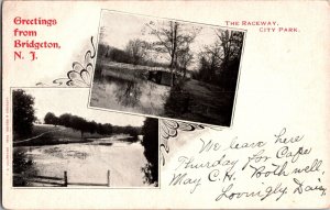 Views of Raceway, City Park, Greetings from Bridgeton NJ c1905 UDB Postcard L77 