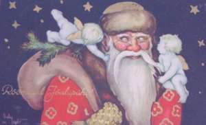 Santa Claus Robe Angels Old World Antique Vintage Christmas Postcard Germany