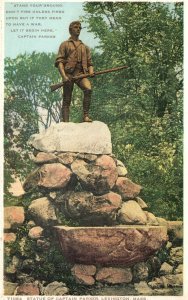 Vintage Postcard 1920's Statue Captain Parker Lexington Massachusetts Phostint