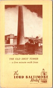 Postcard Old Shot Tower, The Lord Baltimore Hotel in Baltimore, Maryland