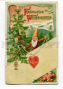 262692 Merry CHRISTMAS Gnome w/ Tree Vintage NEW YEAR postcard