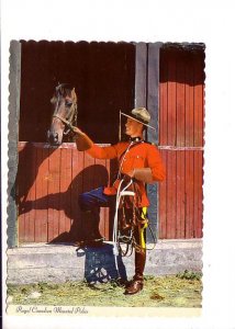 Royal Canadian Mounted Police Officer with Horse in Stall, Canada RCMP