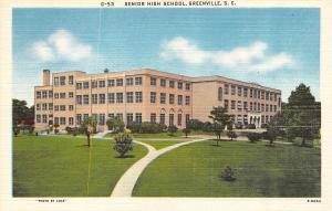 GREENVILLE, SC South Carolina    SENIOR HIGH SCHOOL    c1940's Linen Postcard