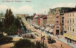 Norway, Carl Johans Str. Christiana Hotels & Buildings Oslo Vintage Postcard