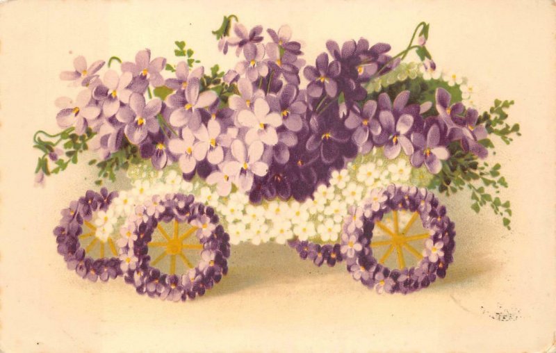 FANTASY FLOWER CAR EL SALVADOR SCOTT O273 OFFICIAL STAMP POSTCARD (c. 1908)