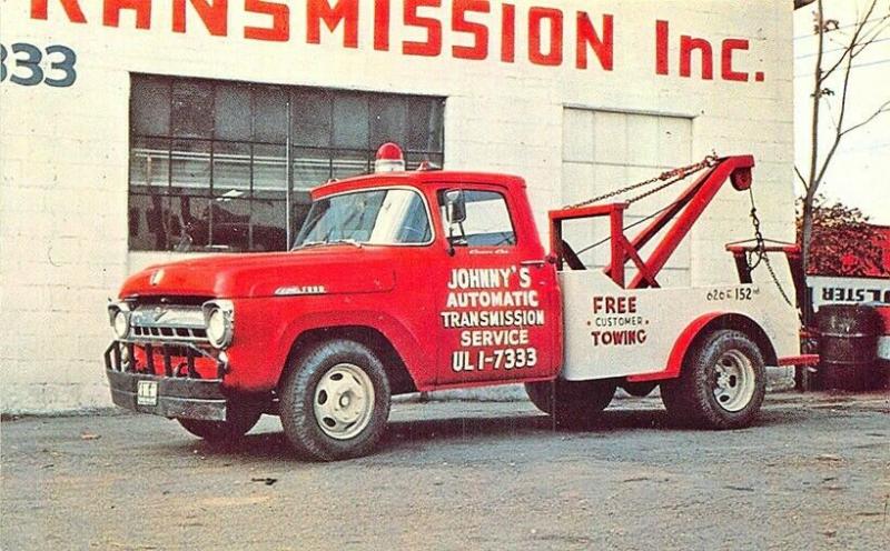 Cleveland OH Johnny's Automatic Transmission Tow Trucks Wreckers Postcard