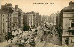 Vintage Postcard Westmoreland Street Dublin Ireland Double Decker Buses