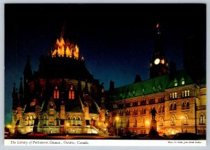 Library Of Parliament Illuminated Night View Ottawa Ontario Canada Postcard NOS