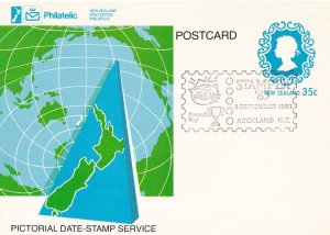 Stampex 83 New Zealand Auckland Map Drunk Cat & Trophy Postcard FDC