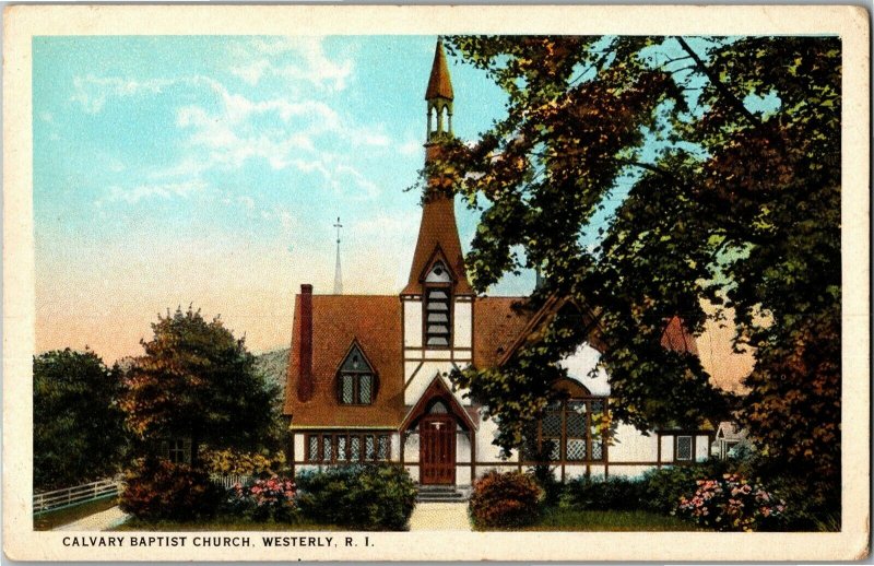 Calvary Baptist Church, Westerly RI Vintage Postcard W14