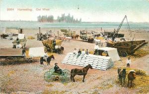 C-1910 Farm agriculture Postcard Harvesting horses hand driven carts 13011