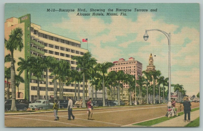 Miami Florida~Biscayne Boulevard~Biscayne Terrace~Alcazar Hotel~Vintage Postcard