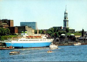 Germany Hamburg Harbor With Steamship Prinz Hamlet and St Michaeliskirche