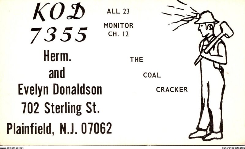 QSL Card KOD-7355 Herm and Evelyn  Donaldson Plainfield New Jersey