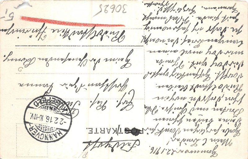 US26 postcard Germany Hannover street view damaged