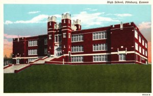 Vintage Postcard 1920's Public High School Building Pittsburg Kansas KS