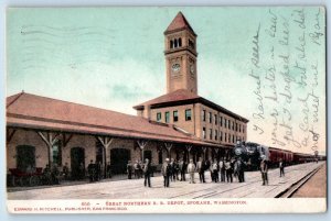 Spokane Washington Postcard Great Northern Railroad Depot c1908 Vintage Antique