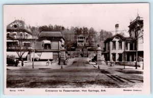 RPPC  HOT SPRINGS, Arkansas AR ~ Entrance to RESERVATION c1910s-20s  Postcard