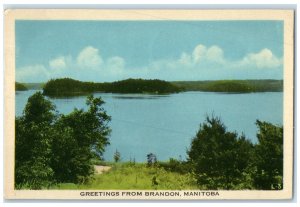 1951 River Scene Greetings from Brandon Manitoba Canada Vintage Postcard