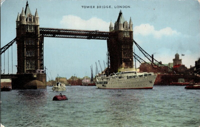 Tower Bridge London Boat Pool Shipping Dennis Sons Newcolour Postcard UNP Vtg 