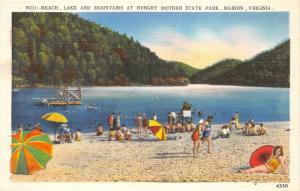 Marion Virginia~Hungry Mother State Park-Beach-Lake-Mountains~Sunbathers~1940s