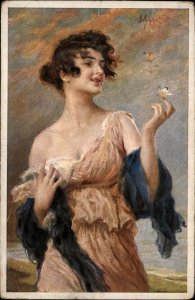 Greco Roman Surrealism Beautiful Woman Butterfly Butterflies c1910 PC
