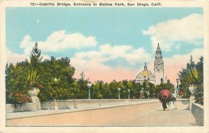 San Diego CA  Cabrillo Bridge at  Balboa Park White Border Postcard