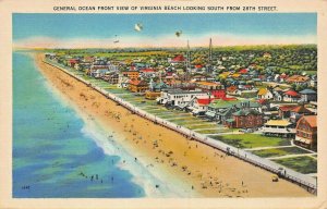 VIRGINIA BEACH SOUTH VA~OCEAN FRONT VIEW SOUTH FROM 28th STREET 1938 PM POSTCARD