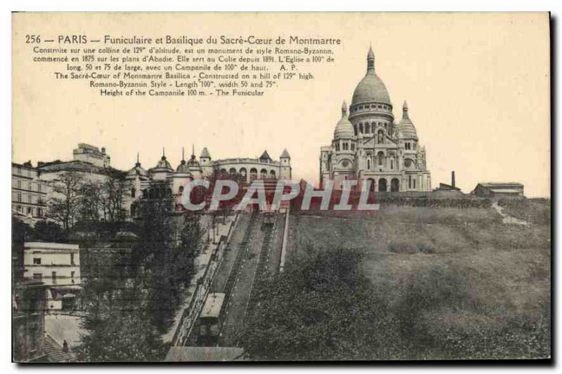 Postcard Old funicular Paris and the Sacre Coeur Basilica in Montmartre