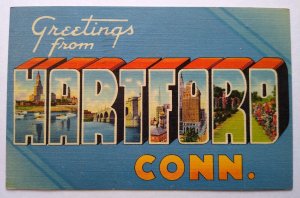 Greetings From Hartford Connecticut Postcard Large Big Letter 1940 HP Koppleman