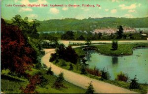 Lake Carnegie Highland Park Pittsburg Pennsylvania PA 1910s DB Postcard