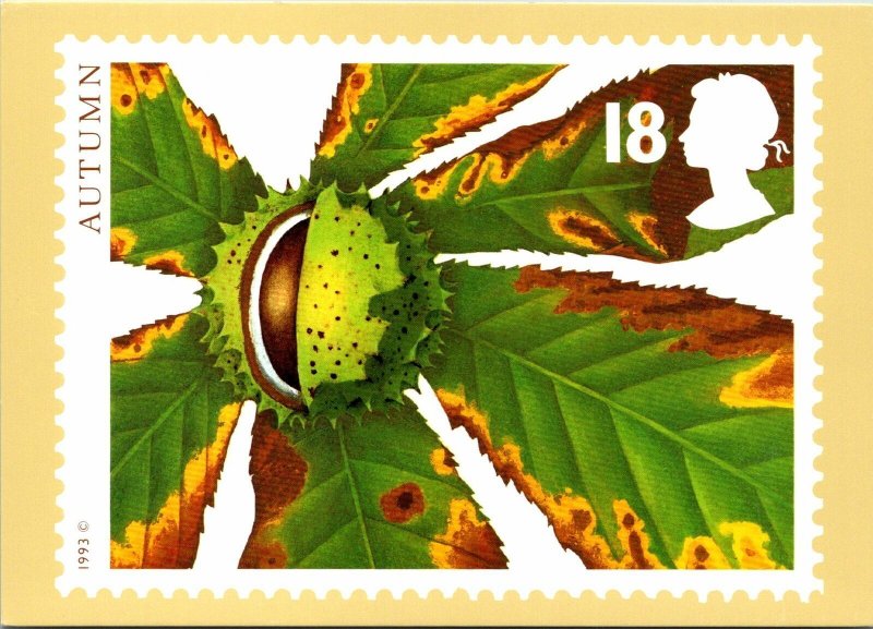 CONTINENTAL SIZE POSTCARD AUTUMN HORSE CHESTNUT ROYAL MAIL ON 14 SEPTEMBER 1993