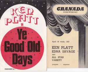Ken Platt Edna Savage Granada Shrewsbury 1950s Shropshire 2x Theatre Programme