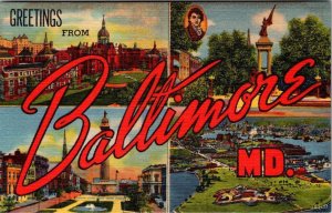 1958 GREETINGS FROM BALTIMORE MARYLAND LINEN POSTCARD*OTTENHEIMER*4 VIEWS
