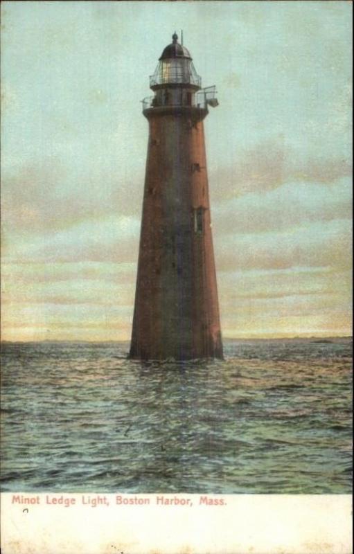 Boston MA Minot Ledge Lighthouse c1910 Postcard Version #9