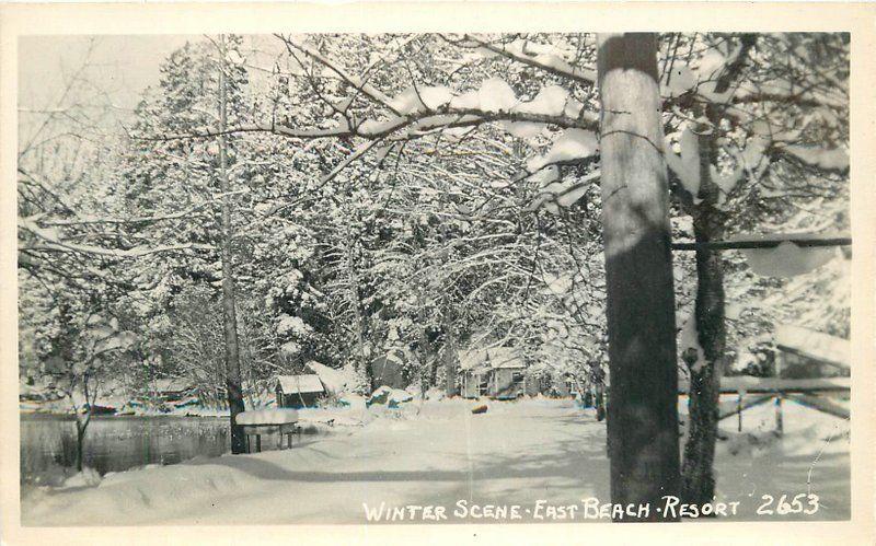 1940s Clallam County Washington Winter Scene East Beach Resort RPPC 5716