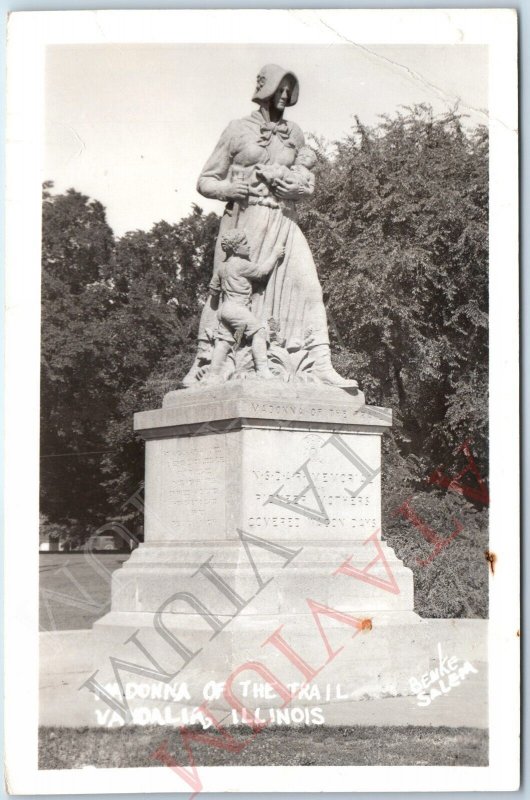 c1940s Vandalia, IL RPPC Madonna on the Trail Memorial Pioneer Mother Benke A166