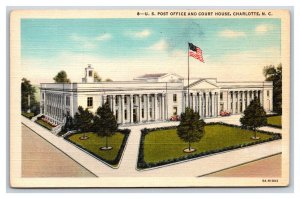 United States Post Office and Court House Charlotte NC UNP Linen Postcard Y10